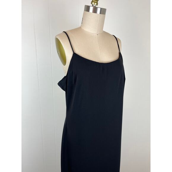 Vintage 90s Y2K Black Maxi Dress 14 Whimsigoth Spaghetti Straps Slit Witchy - Picture 5 of 16